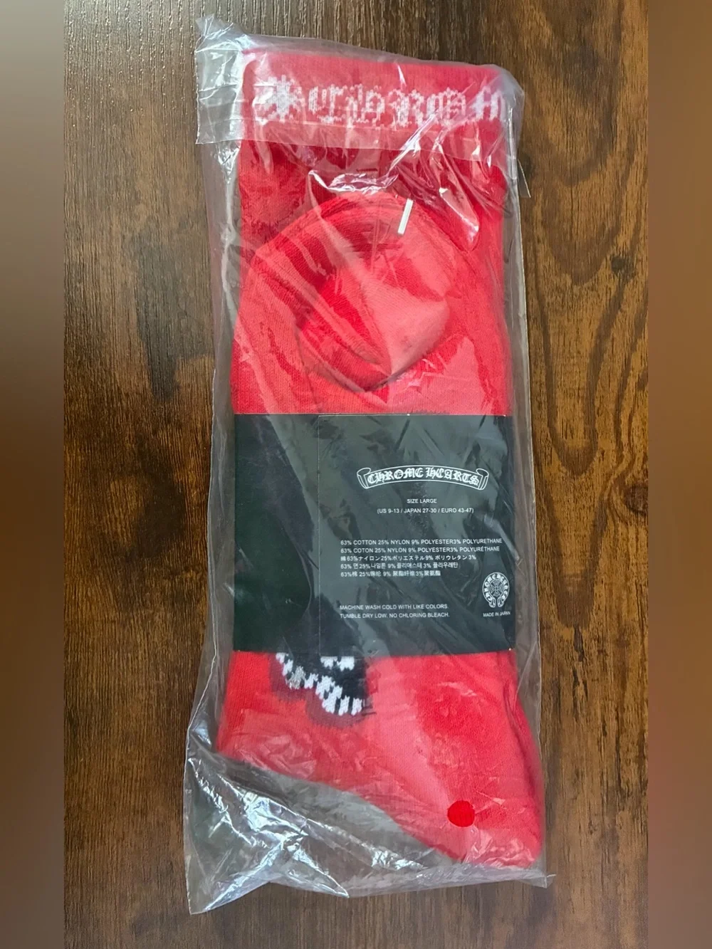Chrome Hearts Chomper Red Graphic Crew Socks with Black & White Lip Motif